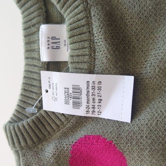 GAP Baby Olive Green Fall Sweater - Size 18-24 Months NWT - Picture 3 of 4